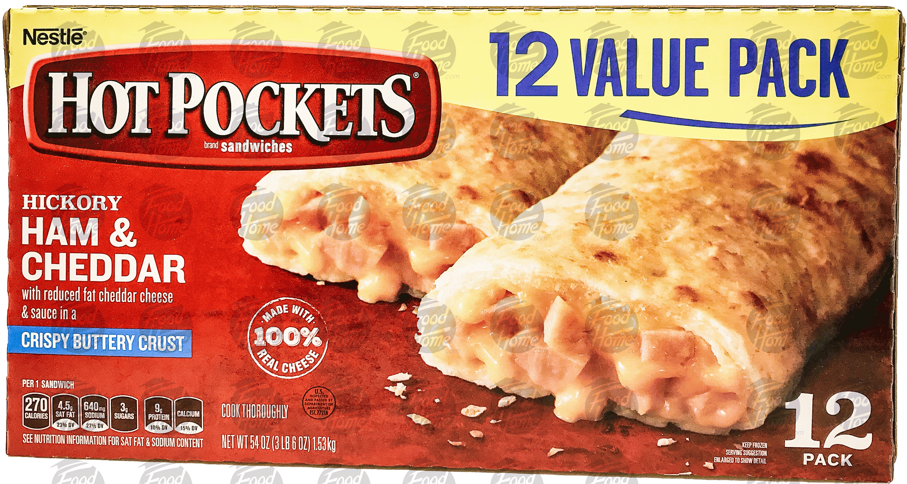 Hot Pockets  12 ham and cheddar frozen pastry sandwiches, value pack Full-Size Picture